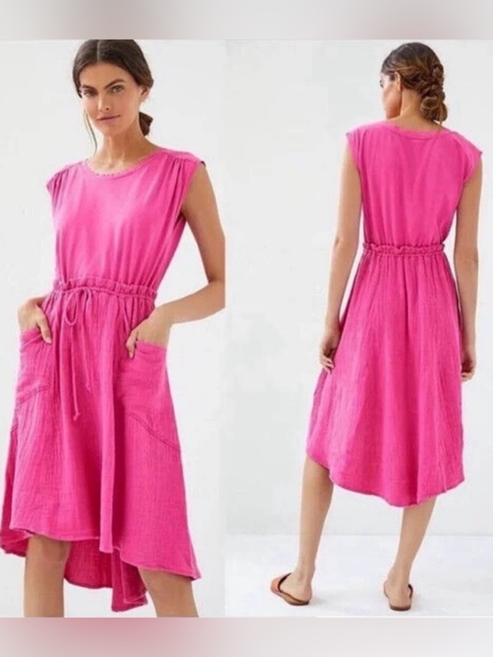 Anthropologie Daily Practice Everyday Tee Cotton Gauze Midi Dress Raspberry Pink